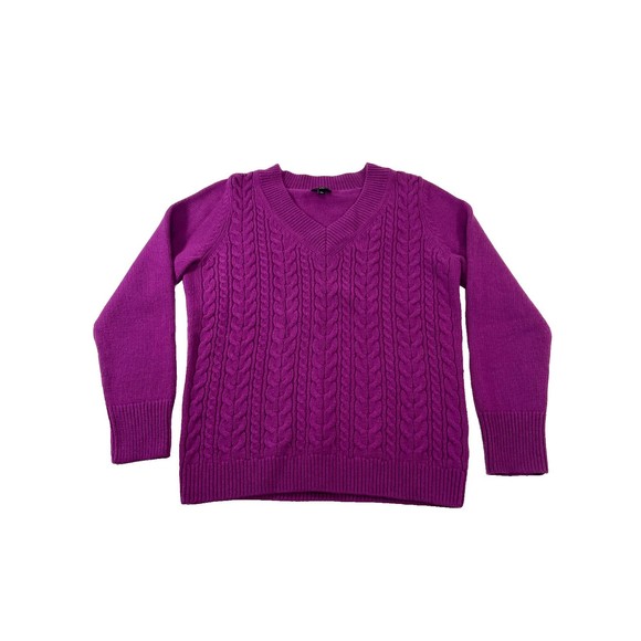 Talbots Sweaters - Talbots Sweater Womens M Petite Purple Lambswool Blend Cable Knit V-Neck